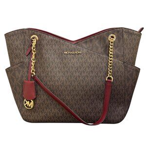 Michael Kors Shoulder Bag Brown/Red With Gold Chain Accent